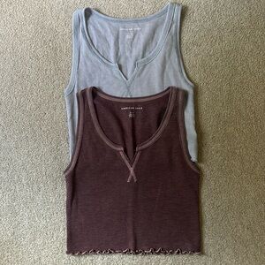 American Eagle Waffle Crop Tank Top Set